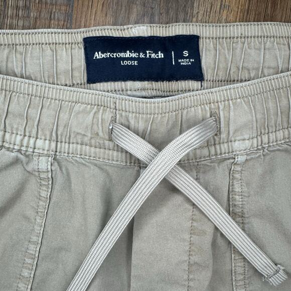 Abercrombie & Fitch Loose size SMALL khaki drawstring pants jogger pockets - Picture 3 of 12